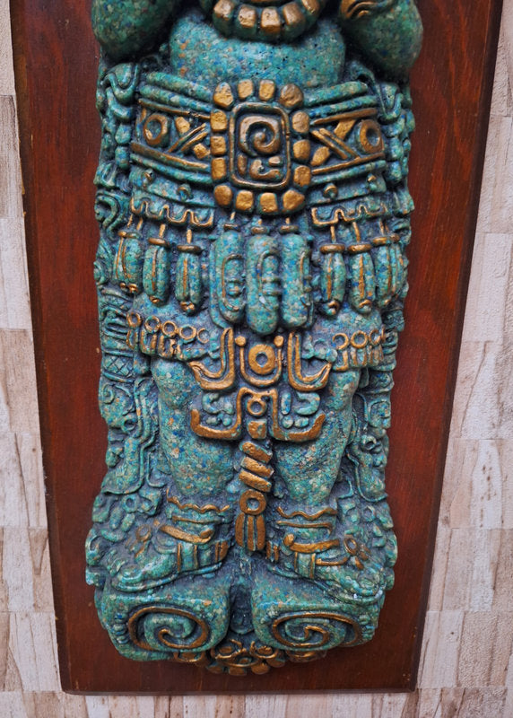 Grand Relief Maya en Malachite – Arte Azteca – Art Mexicain Vintage