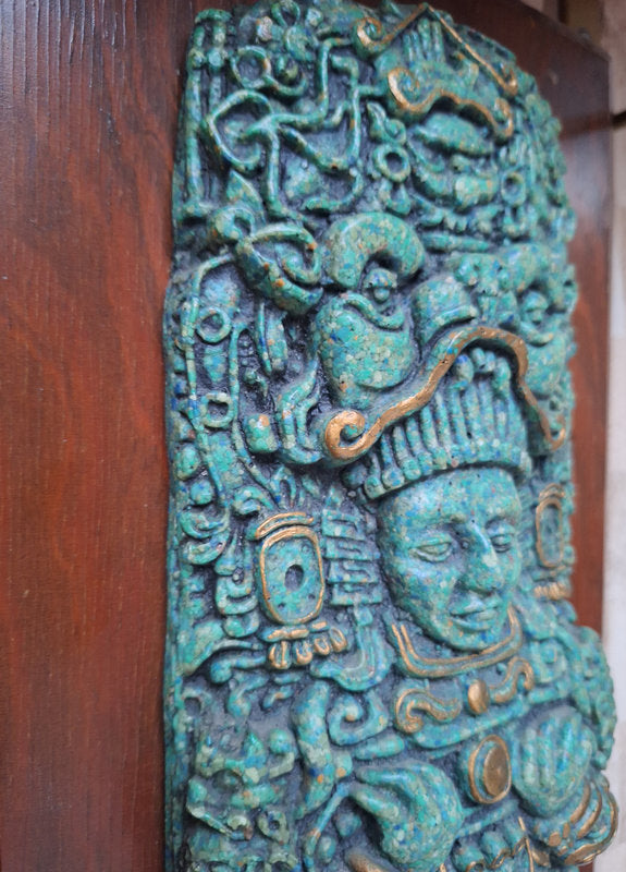 Grand Relief Maya en Malachite – Arte Azteca – Art Mexicain Vintage