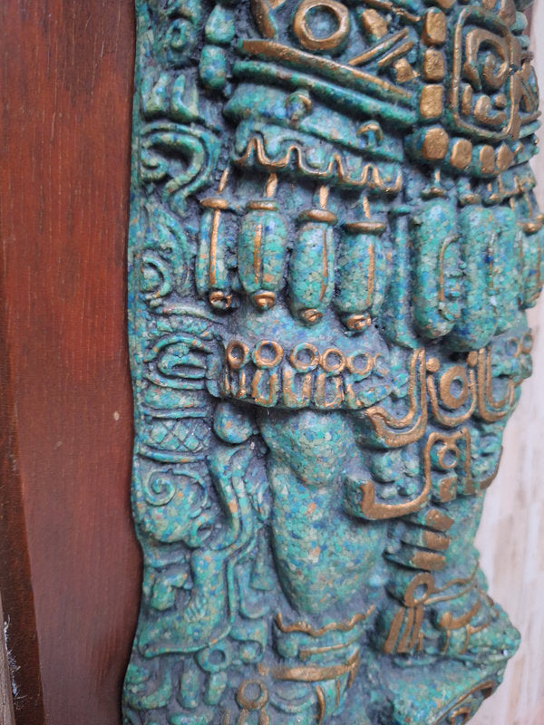 Grand Relief Maya en Malachite – Arte Azteca – Art Mexicain Vintage