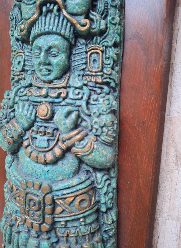 Grand Relief Maya en Malachite – Arte Azteca – Art Mexicain Vintage