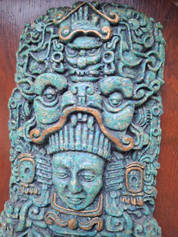 Grand Relief Maya en Malachite – Arte Azteca – Art Mexicain Vintage