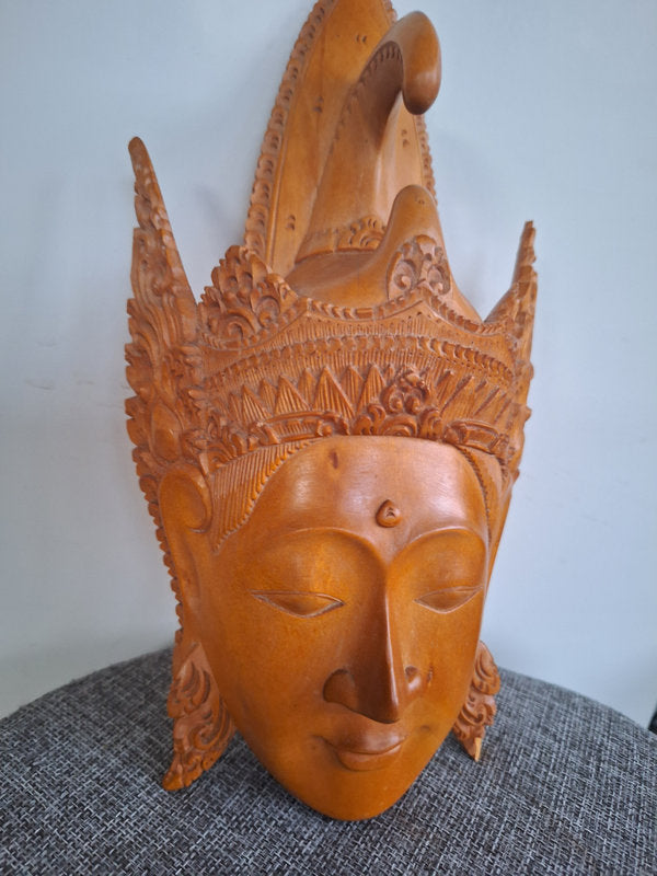 Couple Royal Balinais Rama & Sita (Shinta) – Masques Bois Sculptés Main – Art du Ramayana – Dorures et Polychromie – Vintage Bali