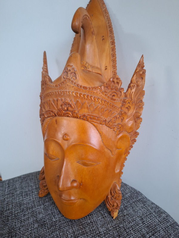 Couple Royal Balinais Rama & Sita (Shinta) – Masques Bois Sculptés Main – Art du Ramayana – Dorures et Polychromie – Vintage Bali