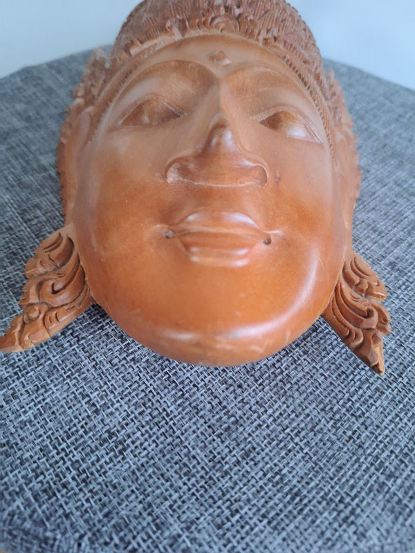 Couple Royal Balinais Rama & Sita (Shinta) – Masques Bois Sculptés Main – Art du Ramayana – Dorures et Polychromie – Vintage Bali