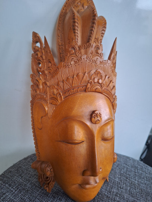 Couple Royal Balinais Rama & Sita (Shinta) – Masques Bois Sculptés Main – Art du Ramayana – Dorures et Polychromie – Vintage Bali