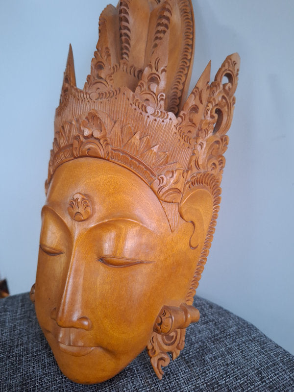 Couple Royal Balinais Rama & Sita (Shinta) – Masques Bois Sculptés Main – Art du Ramayana – Dorures et Polychromie – Vintage Bali