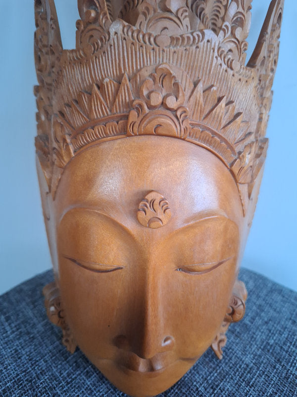Couple Royal Balinais Rama & Sita (Shinta) – Masques Bois Sculptés Main – Art du Ramayana – Dorures et Polychromie – Vintage Bali