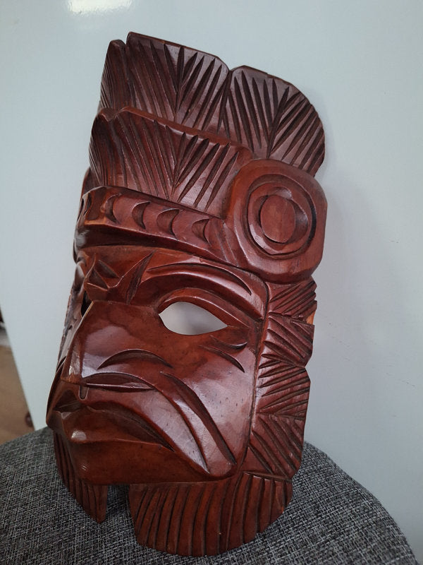 Masque guatémaltèque en bois sculpté – Inspiration Maya – Artisanat traditionnel – 25 cm