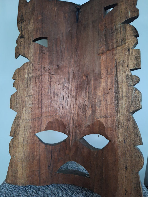 Grand masque mexicain en bois sculpté – Coiffe Jaguar cérémonielle – Inspiration Maya & Aztèque – 40 cm