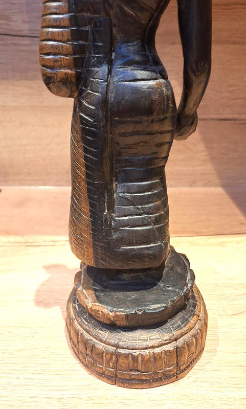 Grand Bouddha debout en bois massif sculpté – Statue Spirituelle Art d'Asie - 38cm