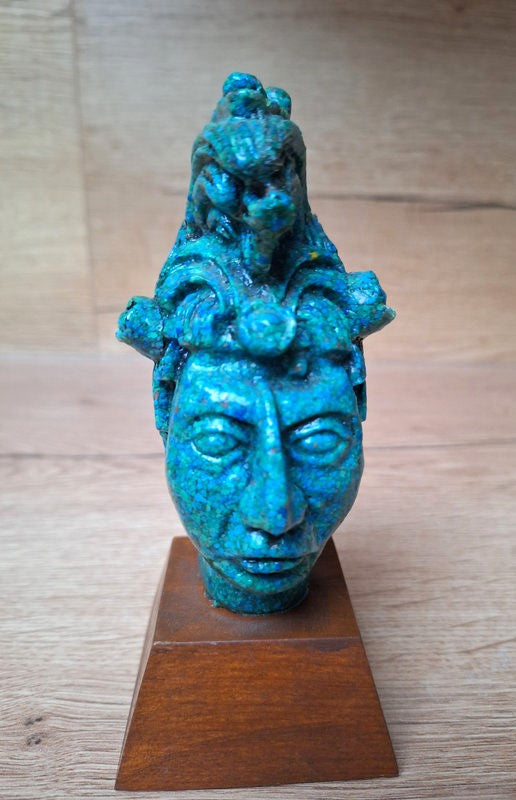 Buste de Pakal le Grand – Roi Maya de Palenque – Sculpture en Malachite composite 16 cm