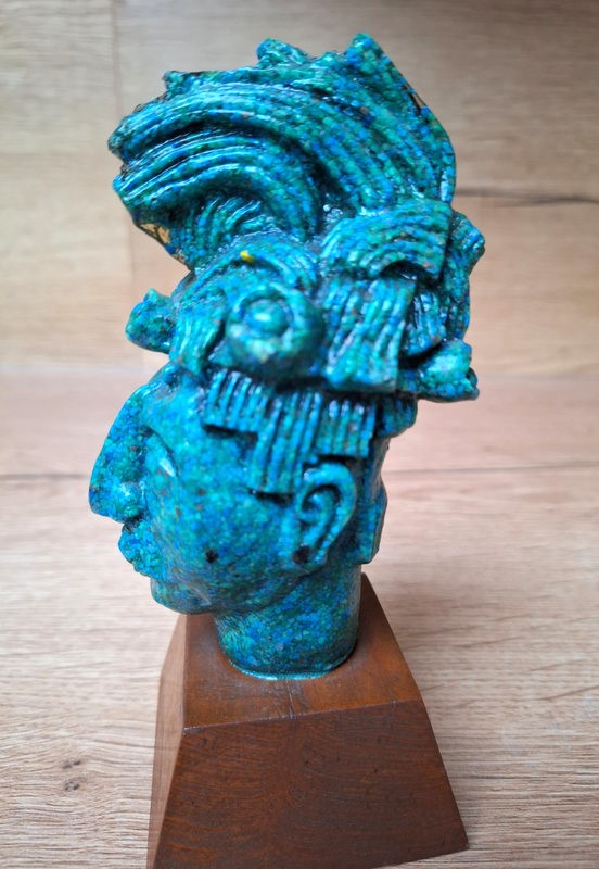 Buste de Pakal le Grand – Roi Maya de Palenque – Sculpture en Malachite composite 16 cm