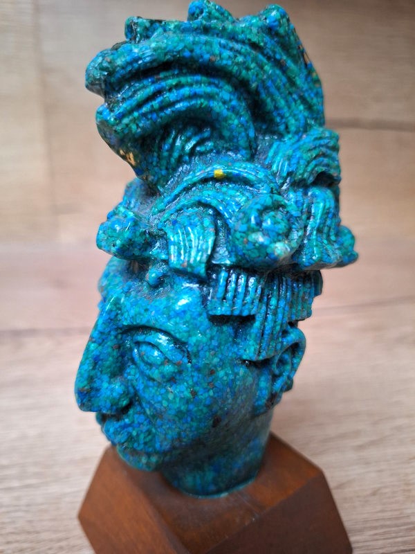 Buste de Pakal le Grand – Roi Maya de Palenque – Sculpture en Malachite composite 16 cm