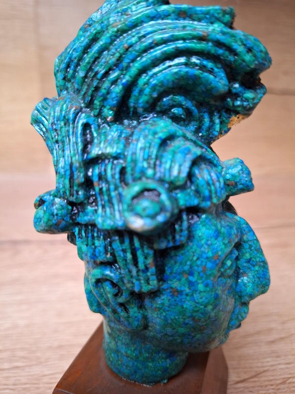 Buste de Pakal le Grand – Roi Maya de Palenque – Sculpture en Malachite composite 16 cm