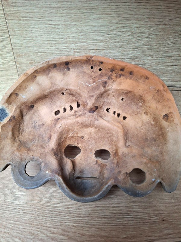 Masque Aztèque en Terre Cuite Polychrome - Dualité Vie et Mort - Quetzalcóatl et Mictlāntēcutli. Artisanat du Mexique