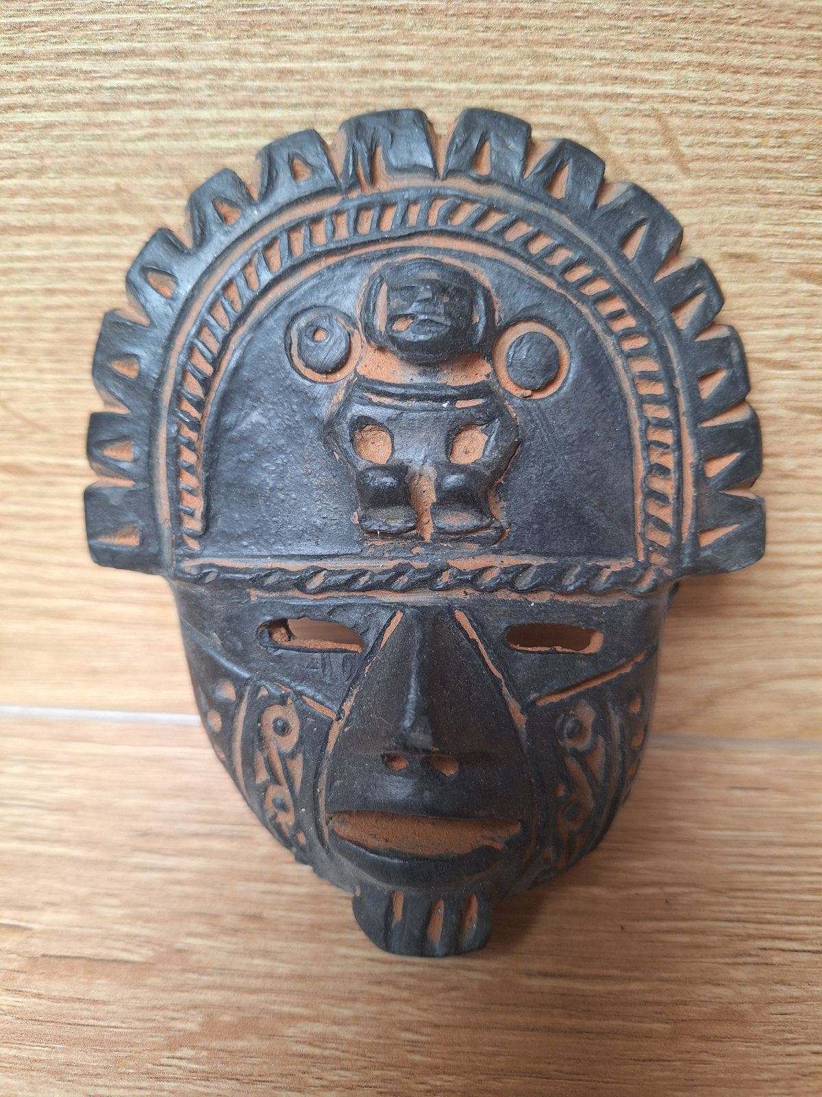 Lot de 5 Mini-Masques Artisanaux en Terre Cuite – Style Précolombien Mexicain – Mexique