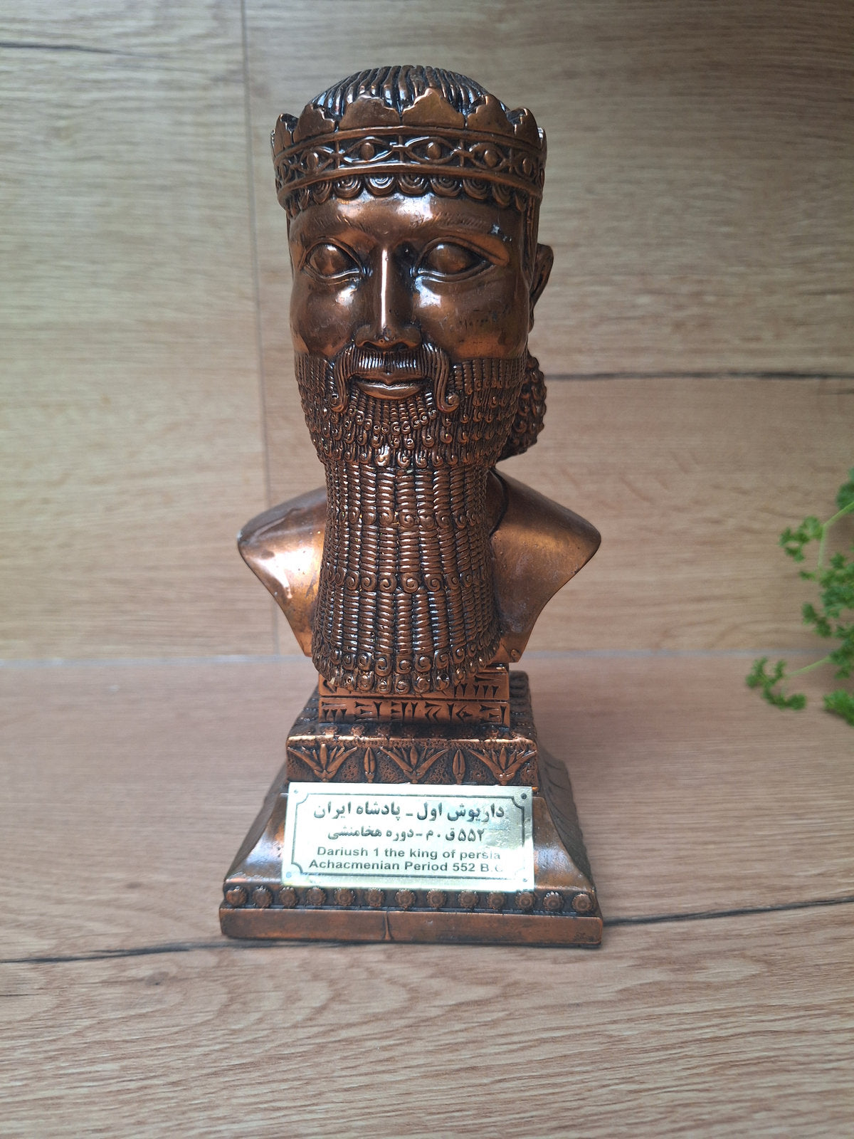Buste de Darius Ier Souverain Antique, Statuette Style Achémenide Effet Bronze, 21cm