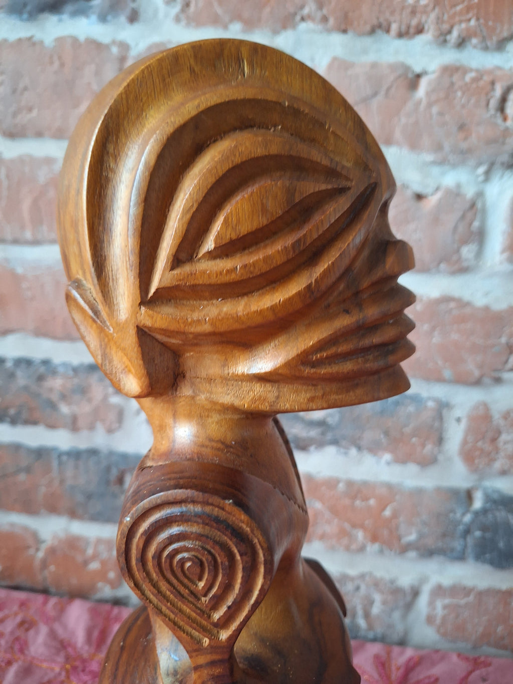 Couple de Tiki polynésiens vintage en bois sculpté – Homme & Femme – 36 cm