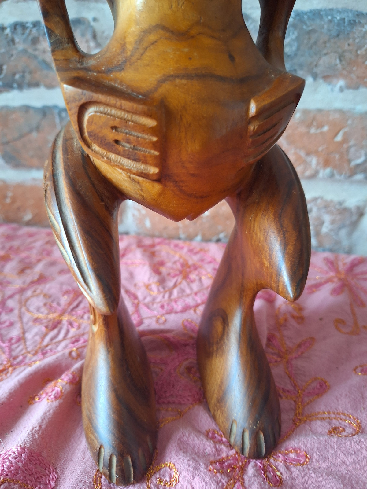 Couple de Tiki polynésiens vintage en bois sculpté – Homme & Femme – 36 cm