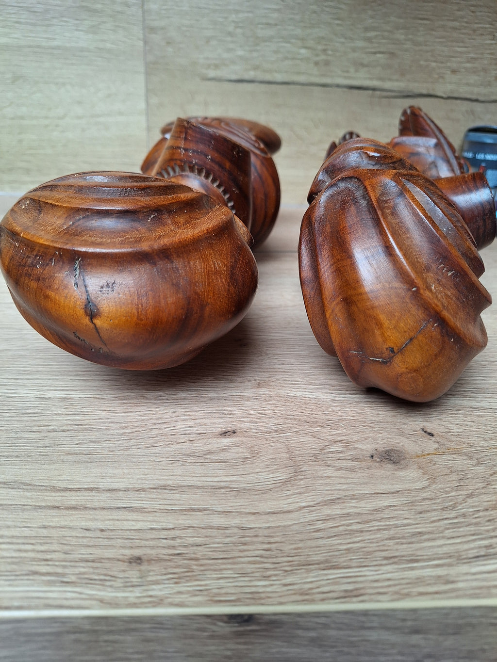 Couple de Tiki polynésiens vintage en bois sculpté – Homme & Femme – 36 cm