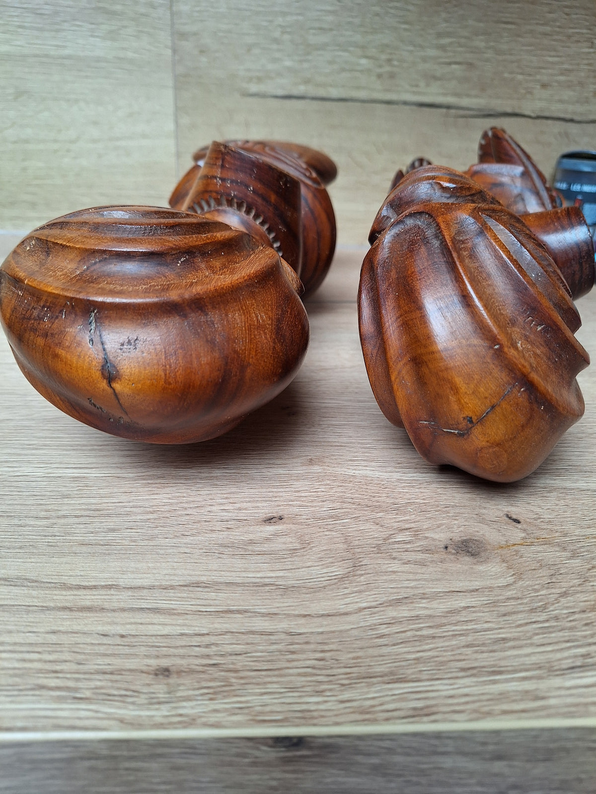 Couple de Tiki polynésiens vintage en bois sculpté – Homme & Femme – 36 cm