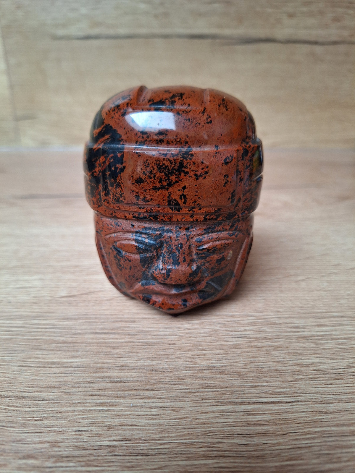 Sculpture Tête Olmèque en Obsidienne Acajou - Art Précolombien Mésoaméricain Poli - Mexique