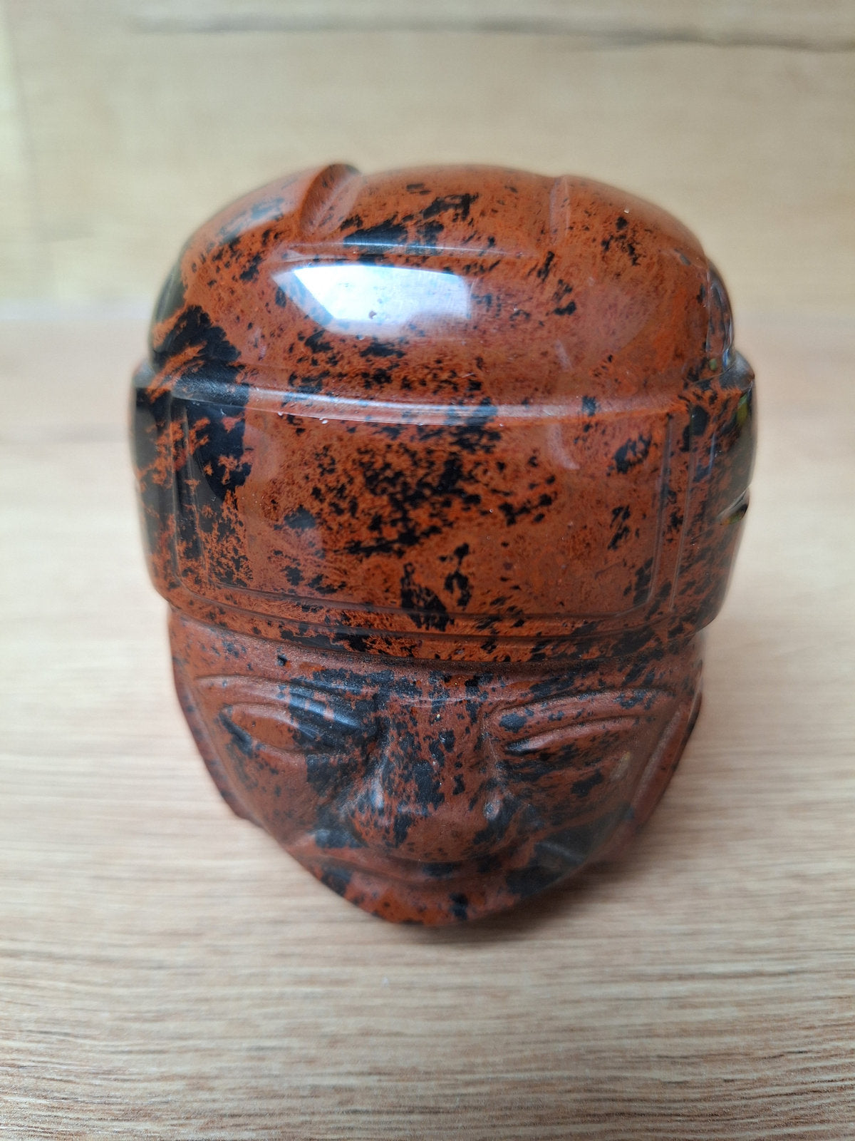 Sculpture Tête Olmèque en Obsidienne Acajou - Art Précolombien Mésoaméricain Poli - Mexique