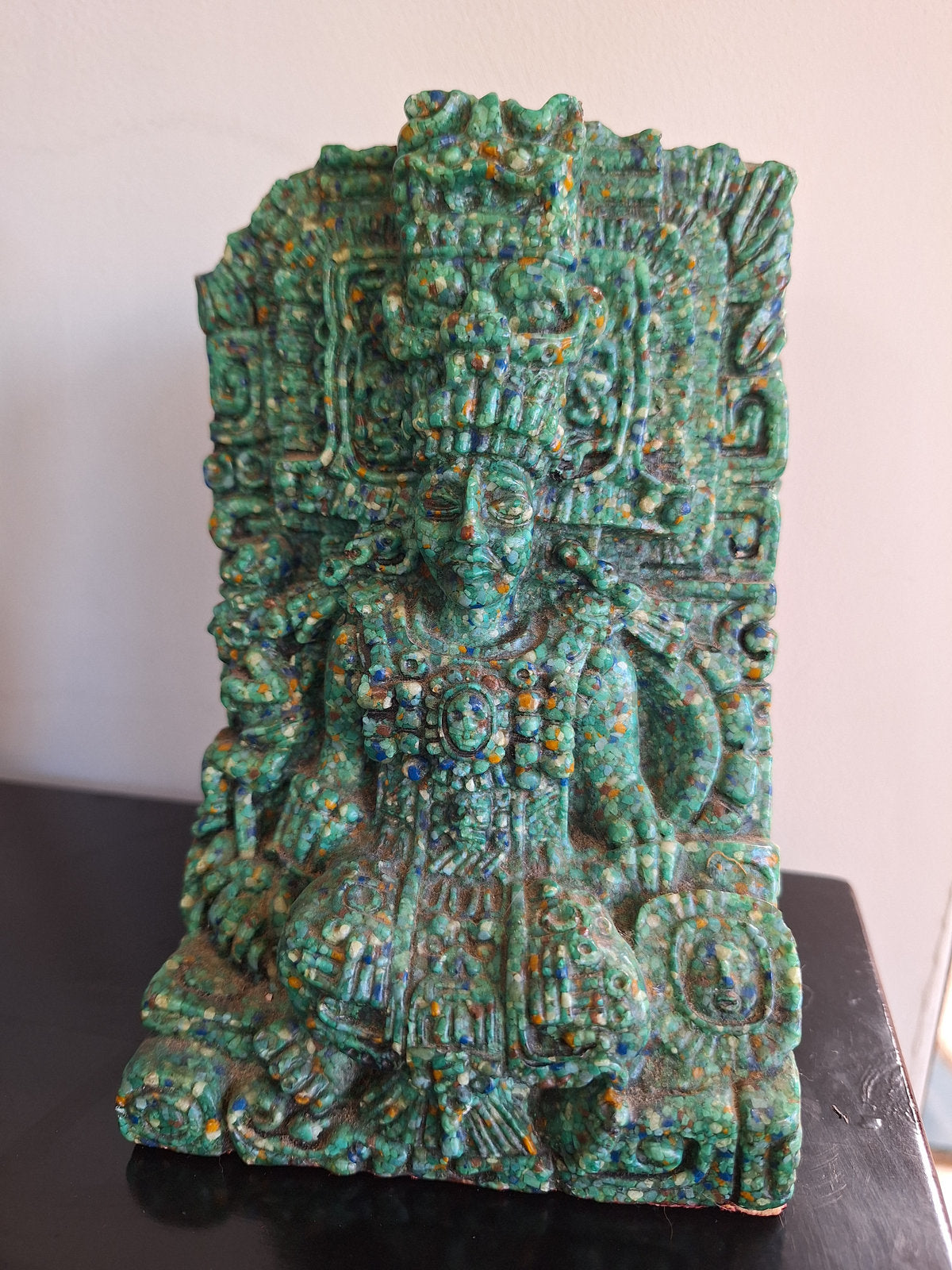 Souverain Maya en Malachite – Sculpture Mexicaine Vintage – Art Précolombien