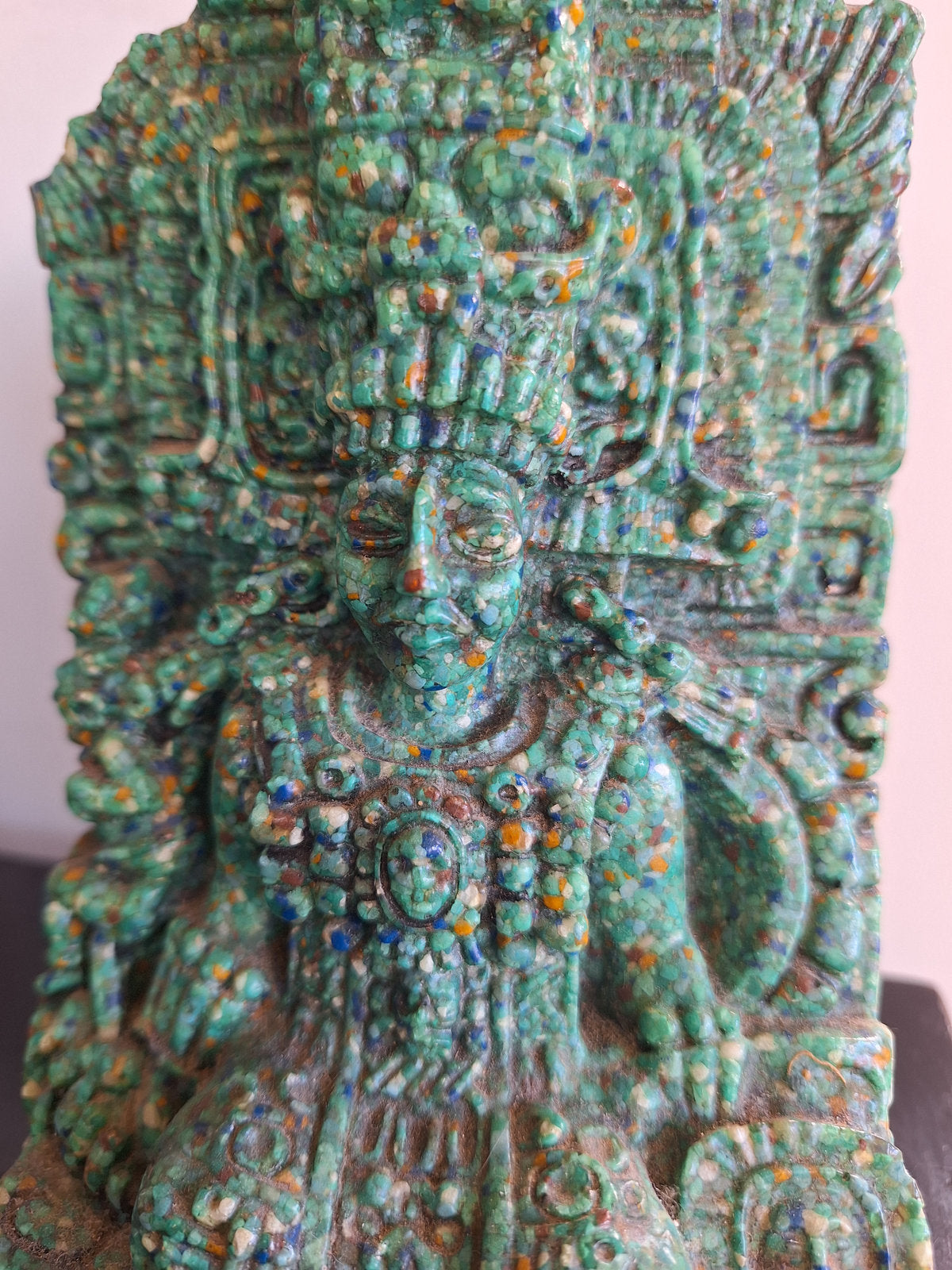 Souverain Maya en Malachite – Sculpture Mexicaine Vintage – Art Précolombien