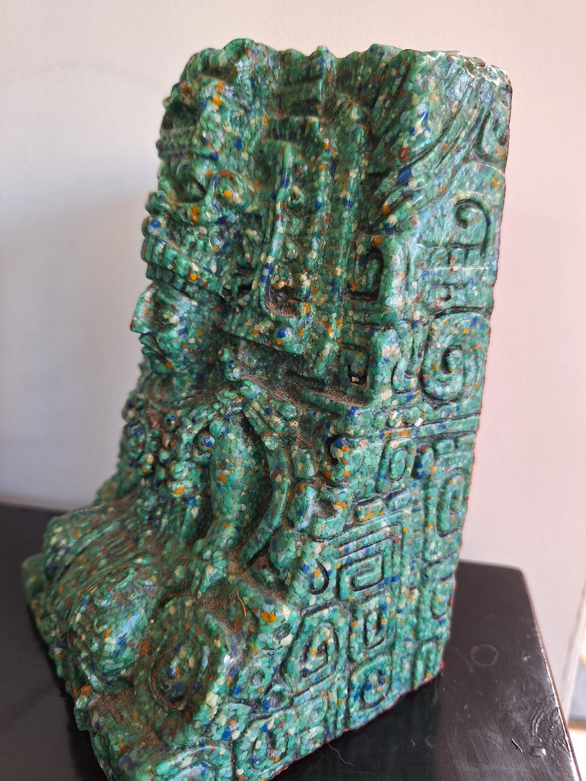 Souverain Maya en Malachite – Sculpture Mexicaine Vintage – Art Précolombien