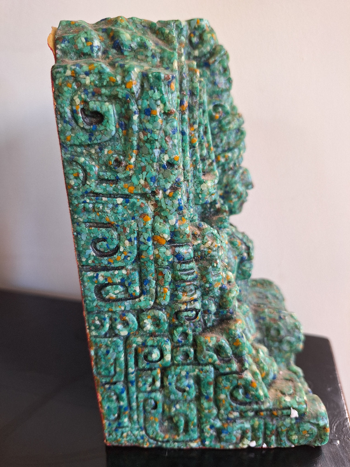 Souverain Maya en Malachite – Sculpture Mexicaine Vintage – Art Précolombien