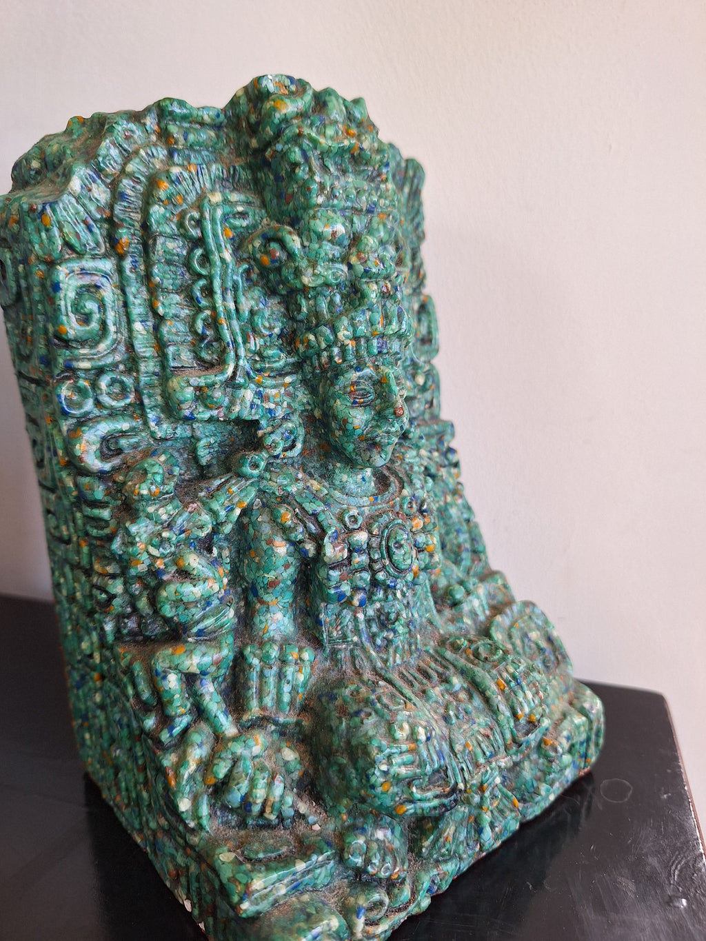 Souverain Maya en Malachite – Sculpture Mexicaine Vintage – Art Précolombien