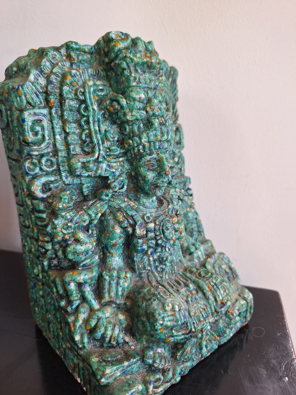 Souverain Maya en Malachite – Sculpture Mexicaine Vintage – Art Précolombien