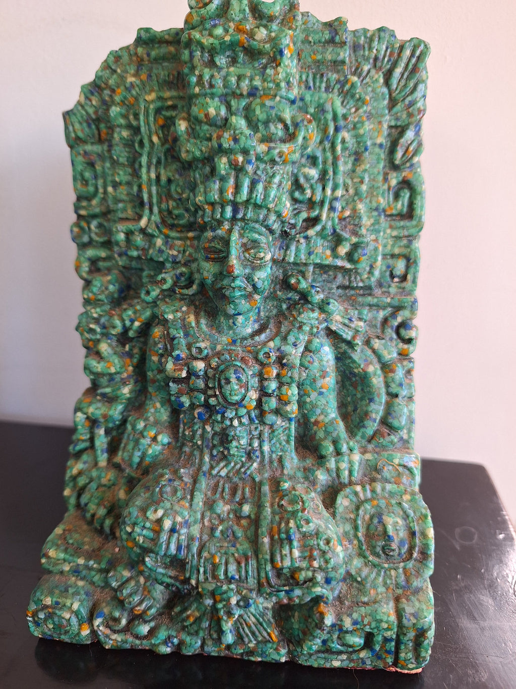 Souverain Maya en Malachite – Sculpture Mexicaine Vintage – Art Précolombien