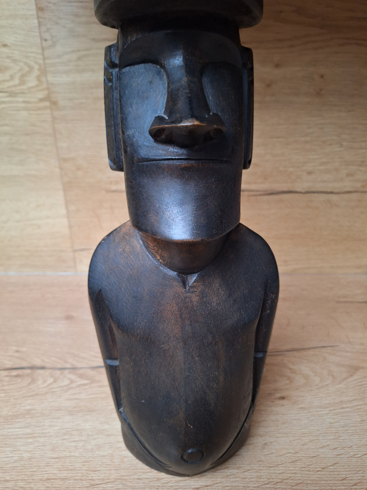 Grand Moaï de Rapa Nui avec Pukao – Bois sculpté et gravé – Île de Pâques – 40 cm