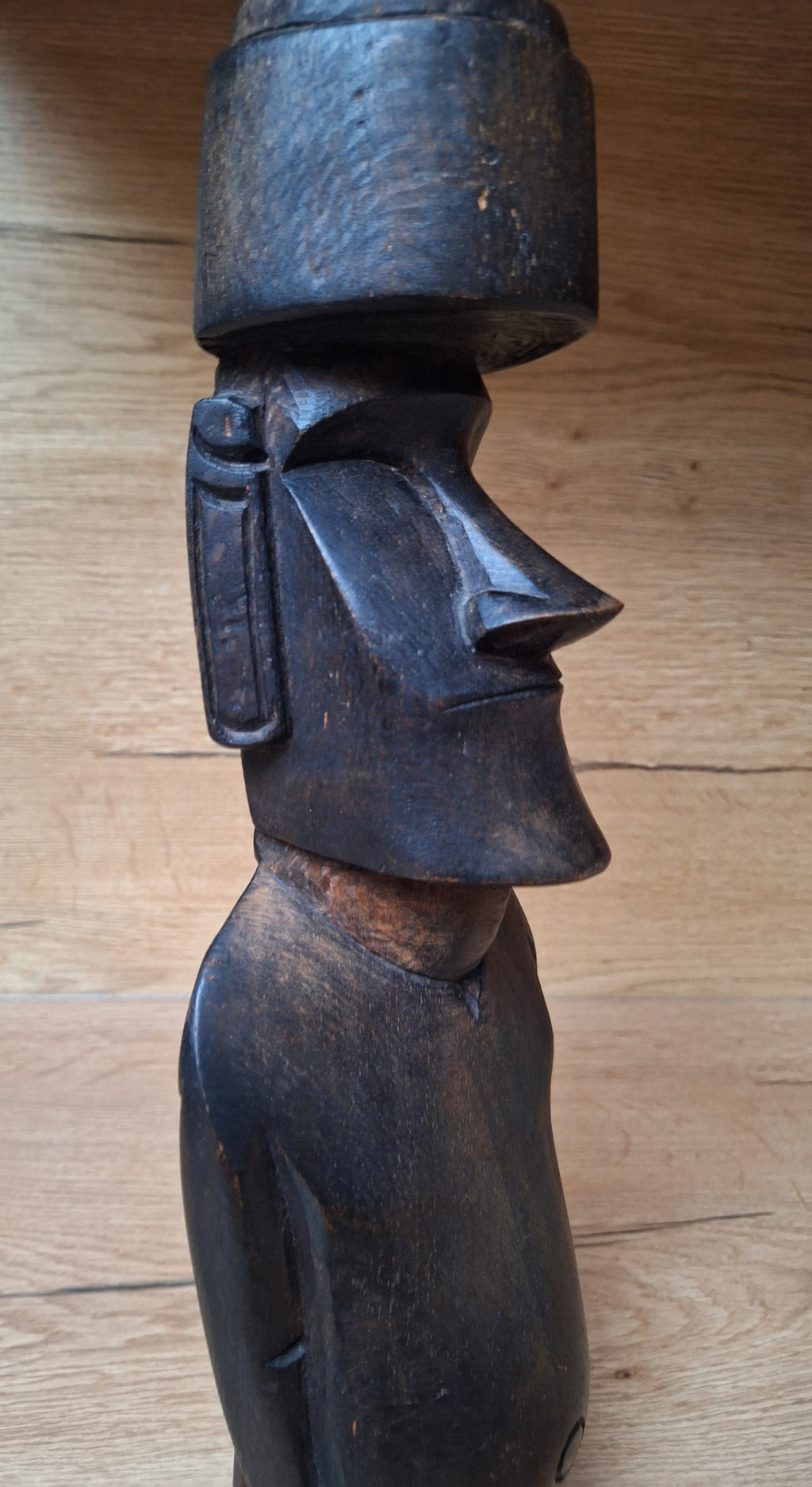 Grand Moaï de Rapa Nui avec Pukao – Bois sculpté et gravé – Île de Pâques – 40 cm