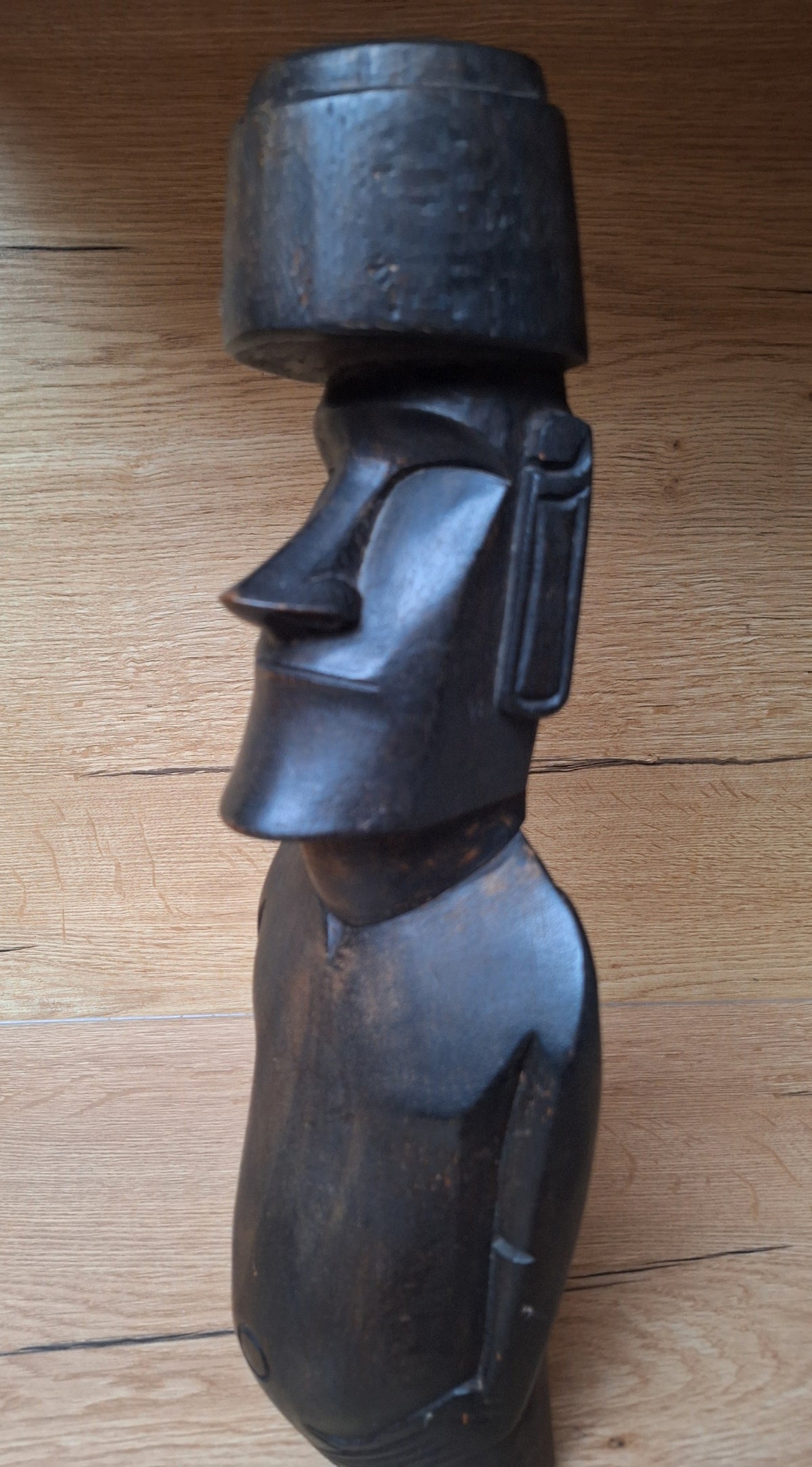 Grand Moaï de Rapa Nui avec Pukao – Bois sculpté et gravé – Île de Pâques – 40 cm