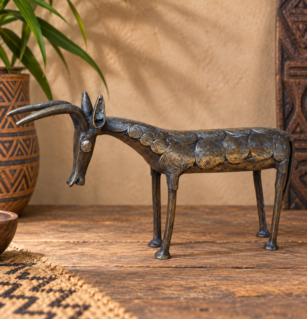 Grande antilope Africaine en bronze à la cire perdue – Artisanat du Mali – 40 cm – 2 kg