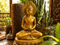 Grande statue en bronze doré du Bouddha méditant avec bol à aumônes, style thaï Rattanakosin, art bouddhiste