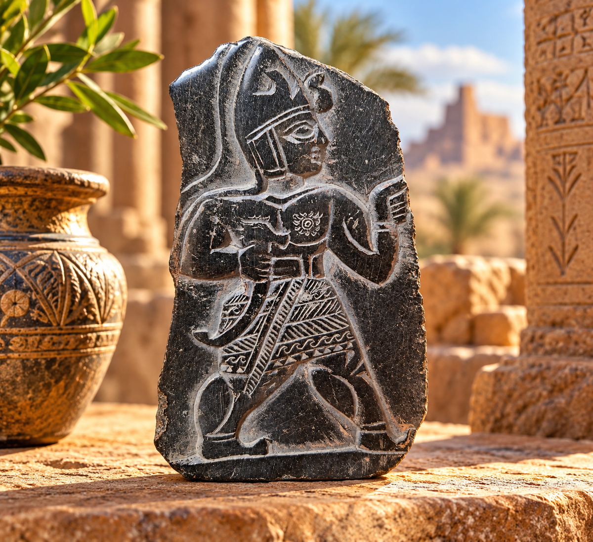 Bas-relief assyrien en pierre gravée – Souverain mésopotamien – 12 cm