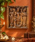 Bas-relief indien Krishna et Kāliya – Bois sculpté – Scène hindoue – Inde vintage