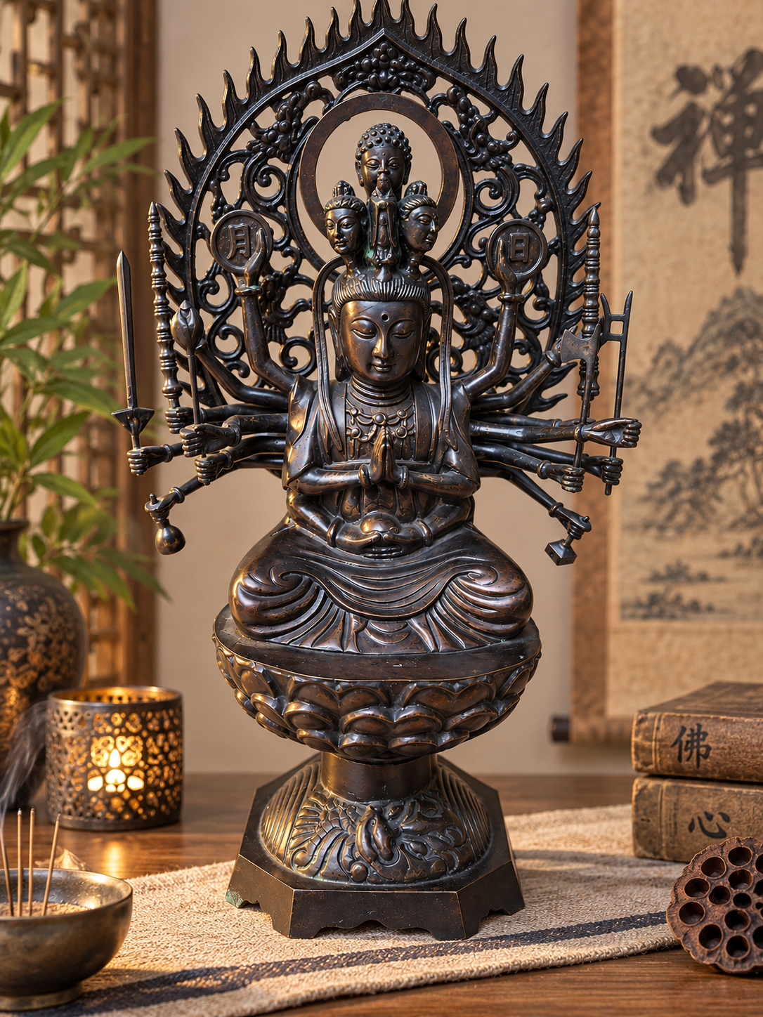 Cundī / Zhunti aux 18 bras – Grande statue bouddhique en bronze – Chine – 39 cm