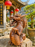 Sculpture artisanale en bois , Dragon Asiatique protecteur. Asie