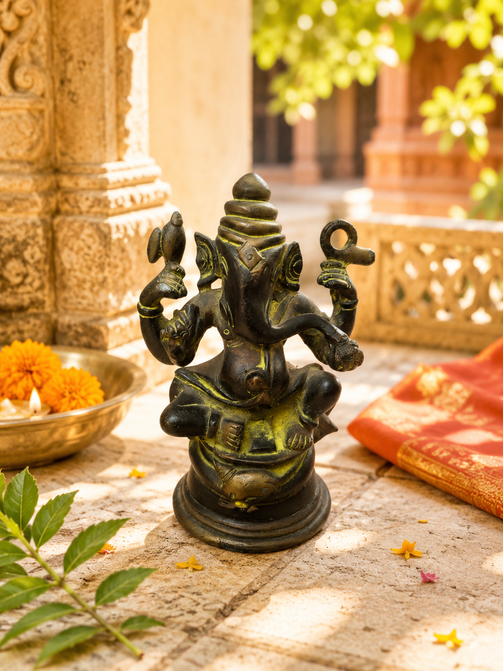 Ganesh en brGanesh ancien en bronze massif – Statue indienne Vintage – Ganesha à quatre brasonze massif – 1 kg – Statue indienne ancienne Vintage – Artisanat traditionnel - Inde