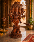 Grand Ganesh Panchamukhi à cinq visages – Sculpture en bois 65 cm – Inde