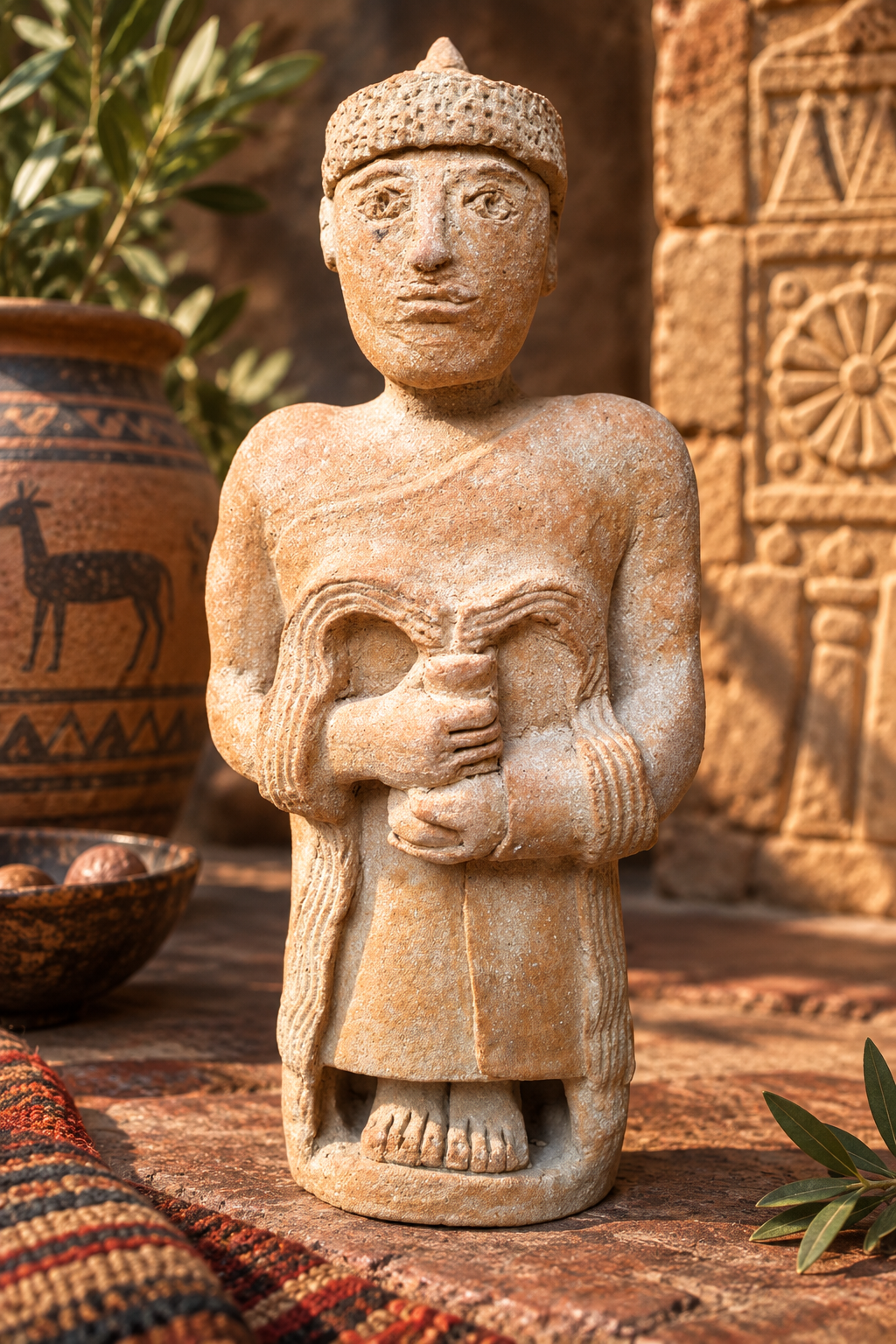 Statuette de Gudéa au Vase Jaillissant - Prince de Lagash | Sculpture Sumérienne en Argile | Art de la Mésopotamie Antique - 26cm