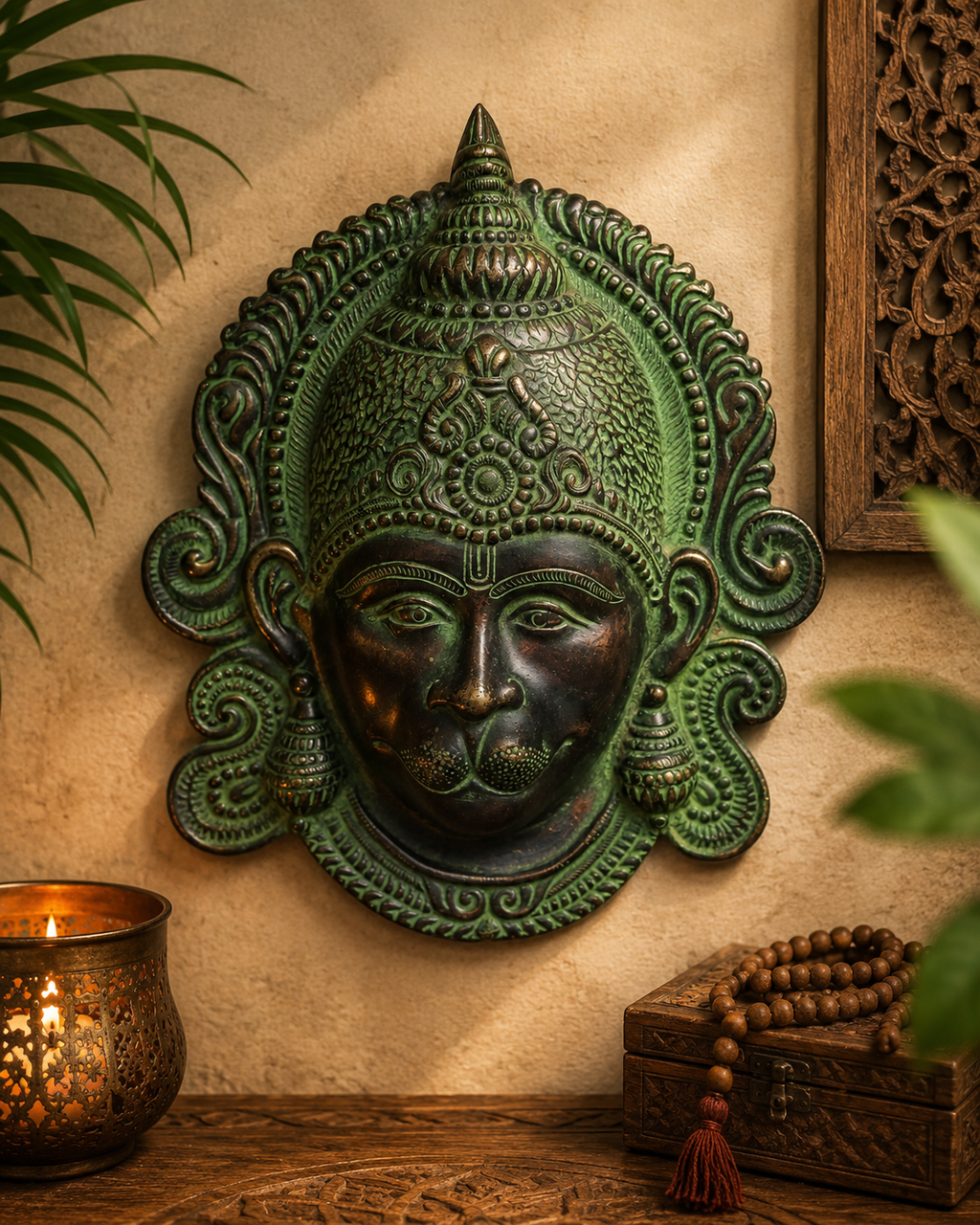 Masque Ancien du Seigneur Hanuman en Bronze, Divinité Hindou, Asie, Collection