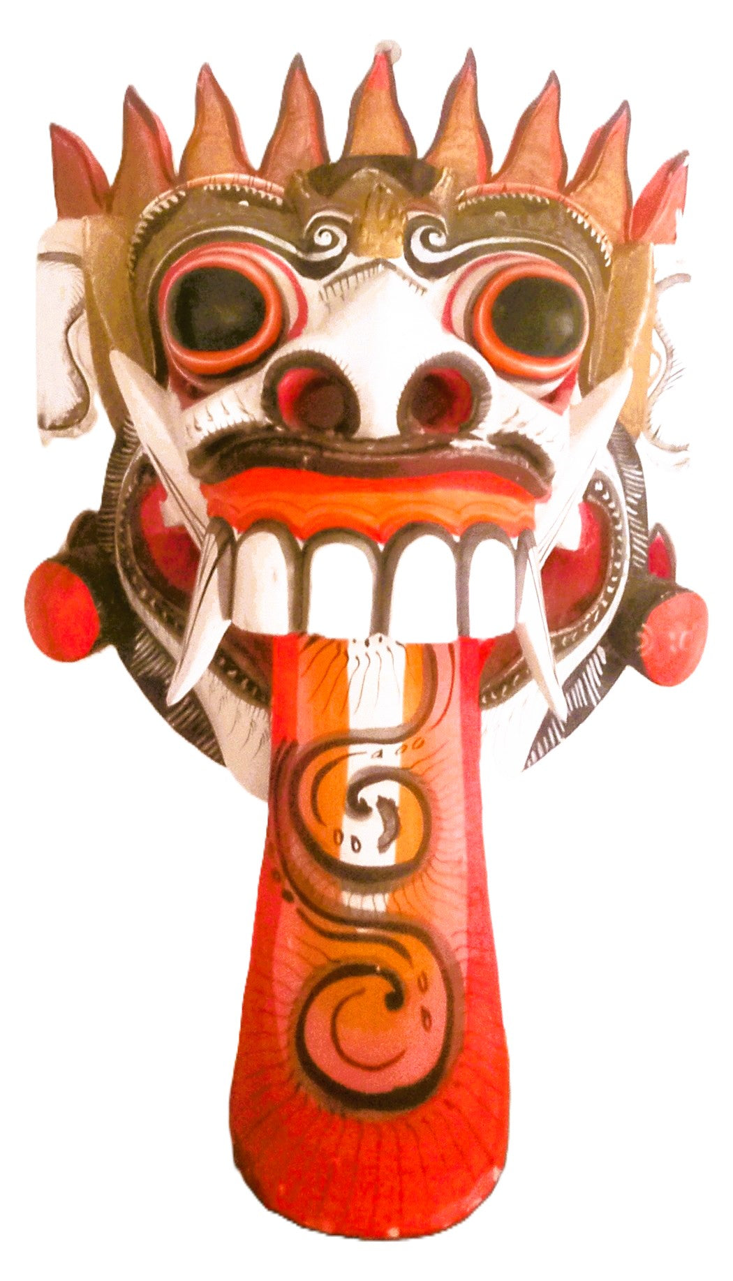 Masque en bois mural flamme feu rouge Bali Barong, Rangda Balinais, Indonésie.