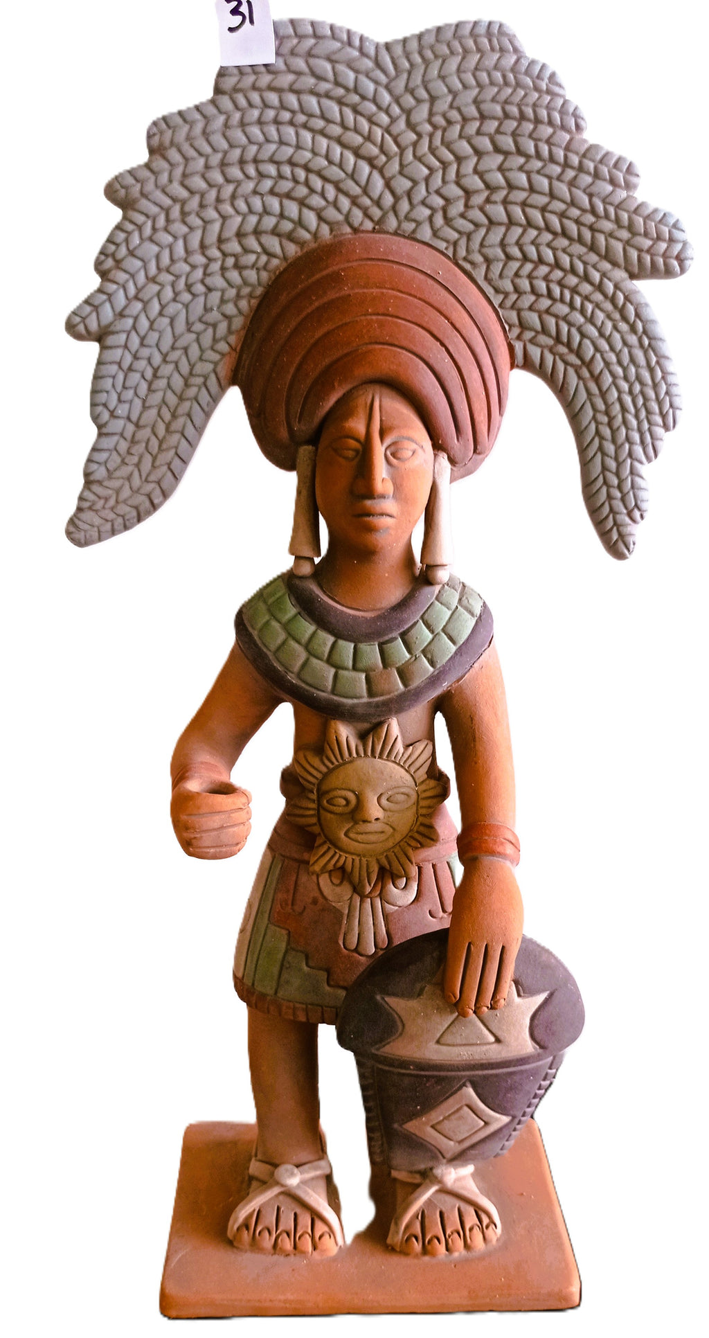 Grand Guerrier Maya – Statuette Mexicaine Polychrome – 41 cm – Art Précolombien