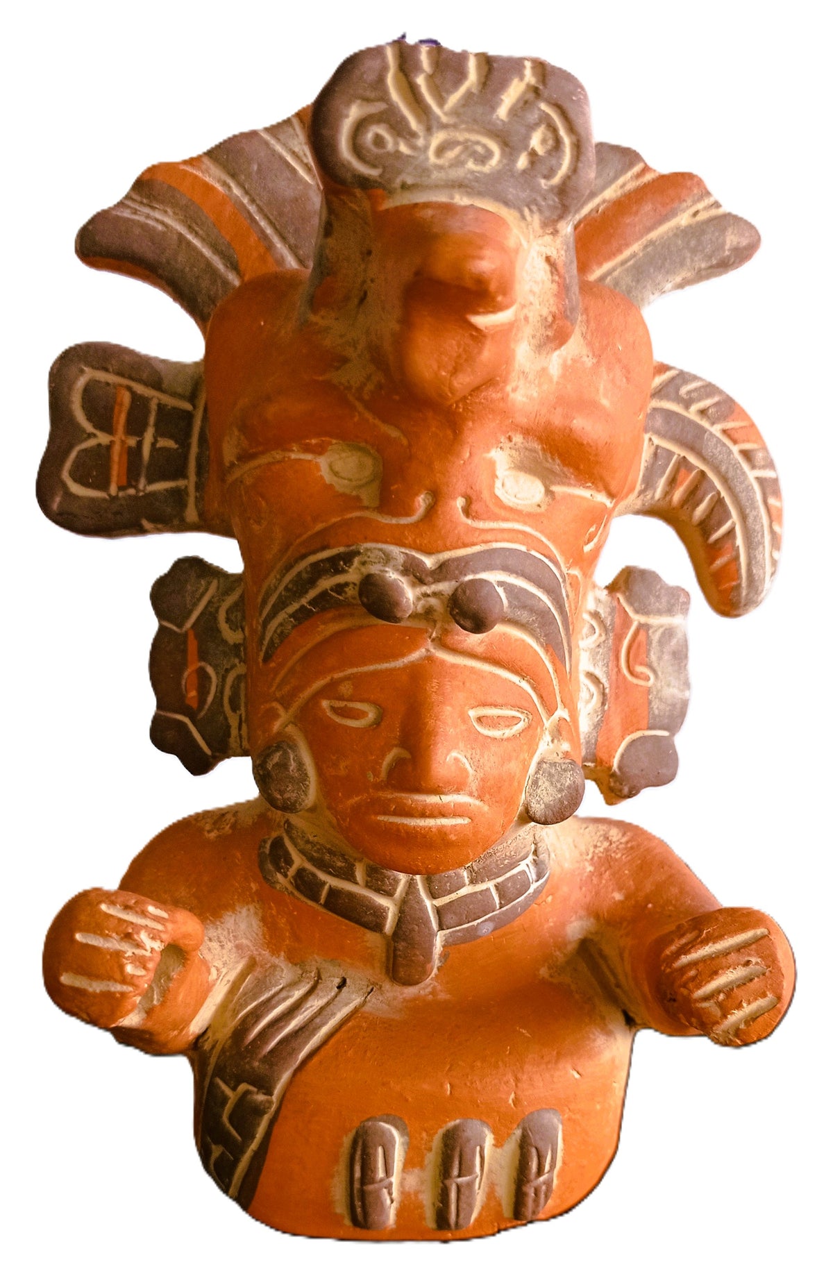Statuette de chef guerrier – Art précolombien d’inspiration zapotèque – Terre cuite polychrome